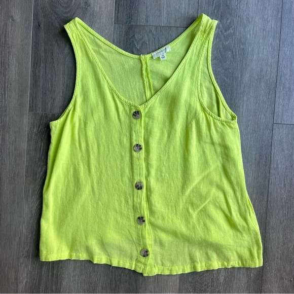 Weekend Los Angeles Linen Tank Top Lime Green Button-Up Summer Siz… - Picture 1 of 5